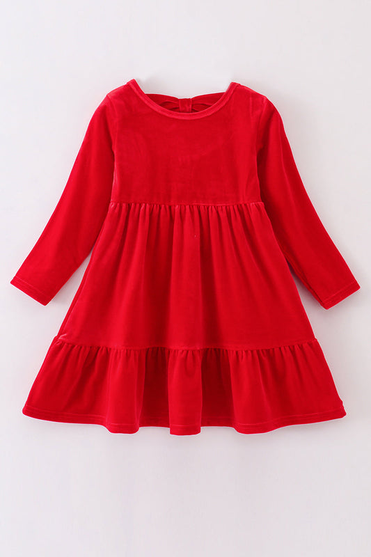 Red Velvet Tiered Ruffle Dress