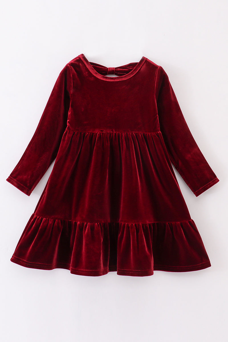 Maroon Tiered Velvet Ruffle Dress