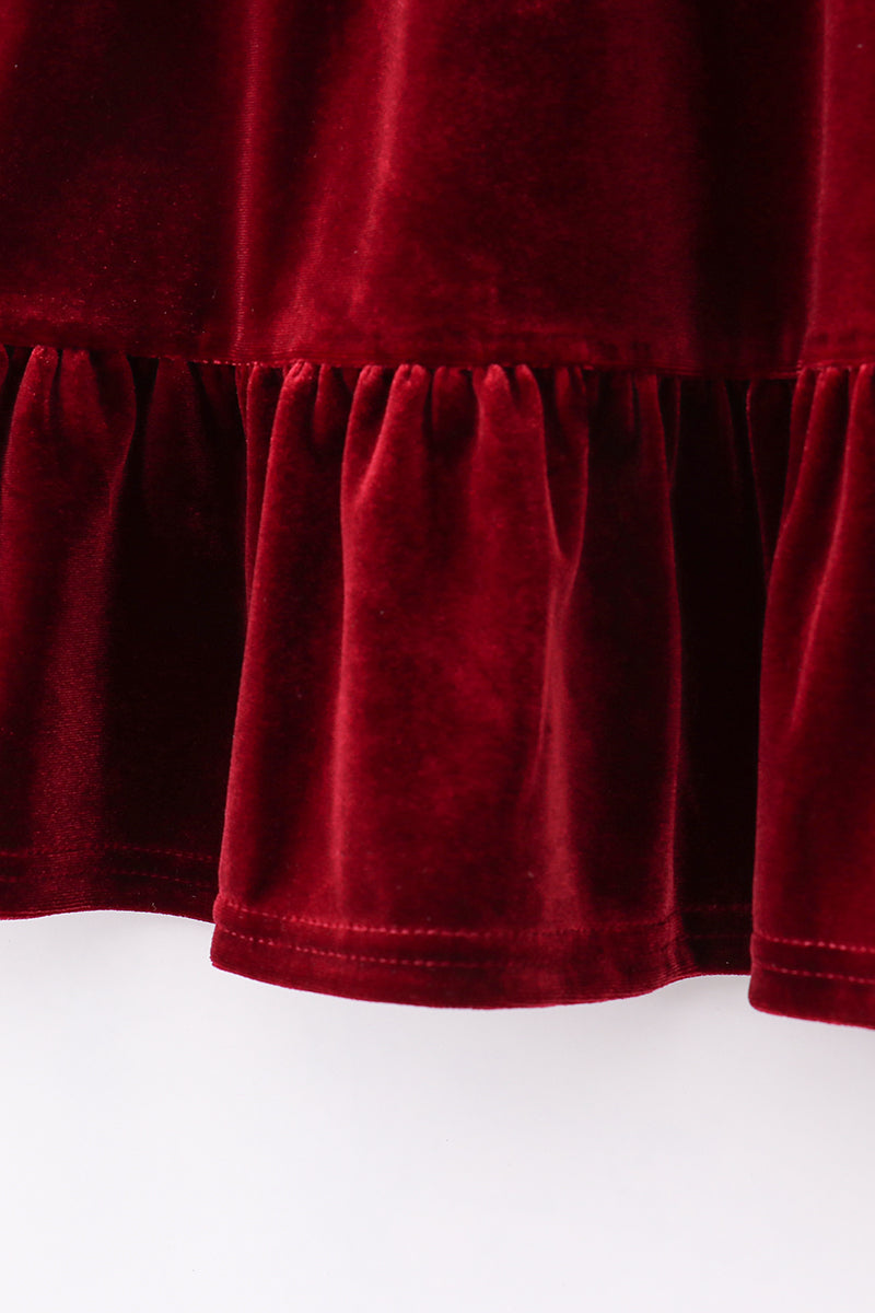 Maroon Tiered Velvet Ruffle Dress