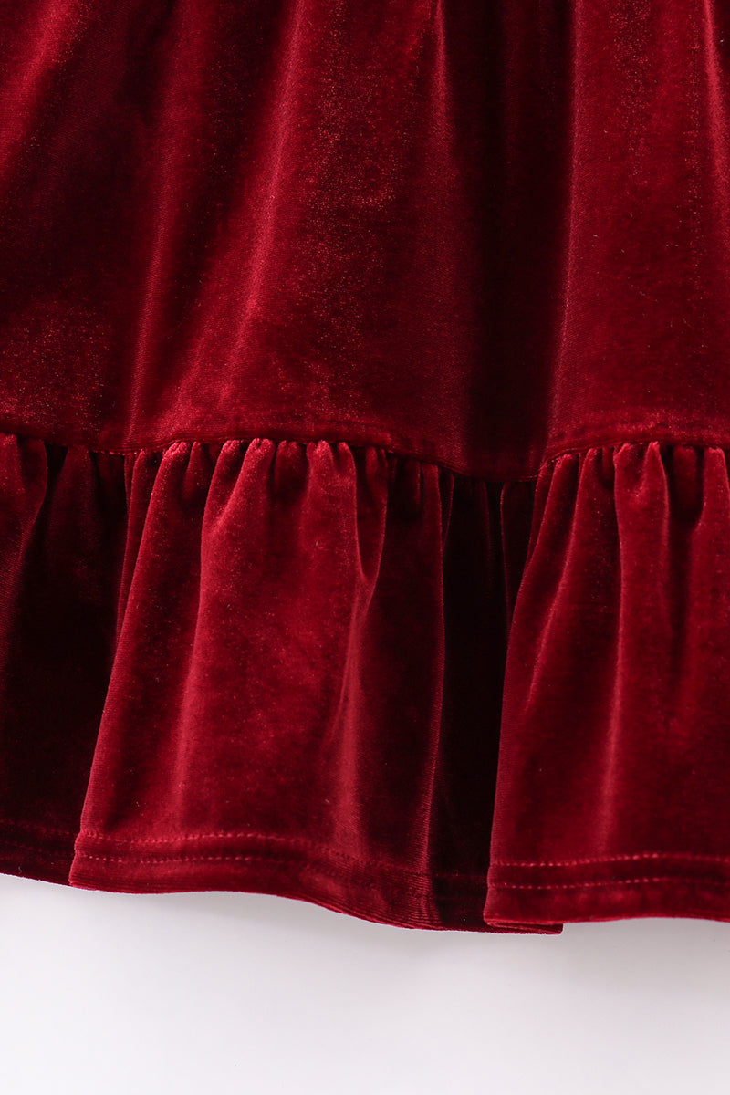 Maroon Tiered Velvet Ruffle Dress