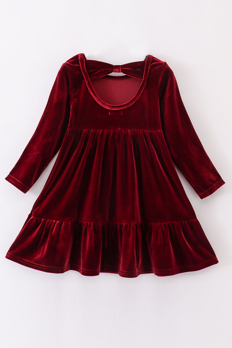 Maroon Tiered Velvet Ruffle Dress