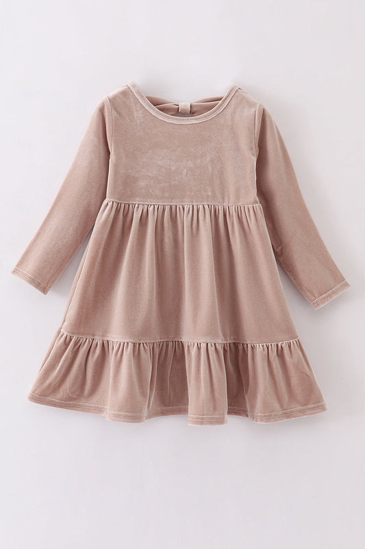 Beige Velvet Tiered Ruffle Dress