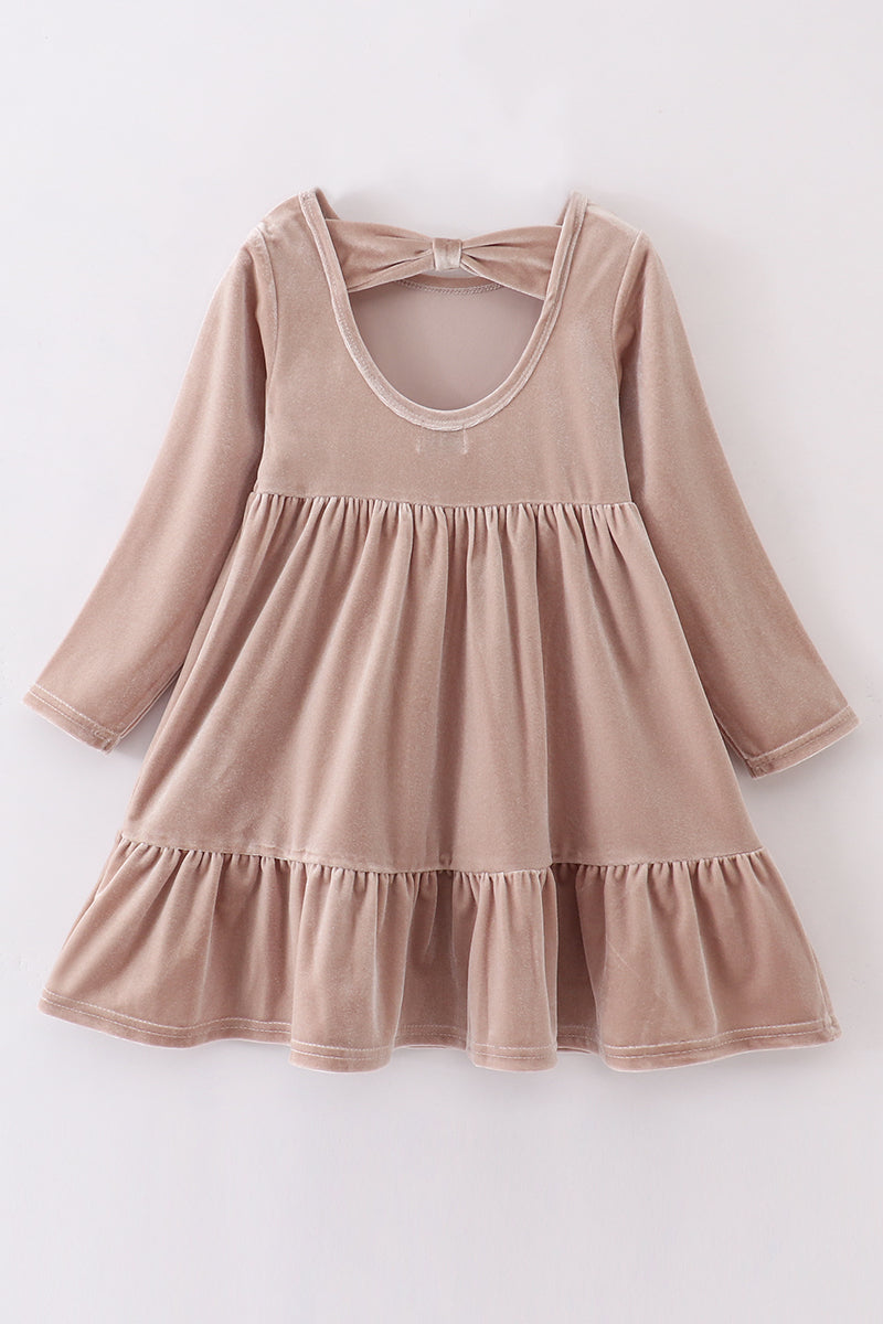 Beige Velvet Tiered Ruffle Dress