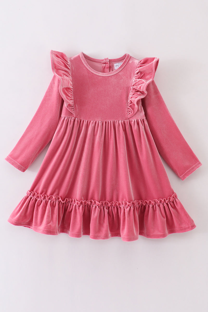 Velvet Pink Ruffle Dress