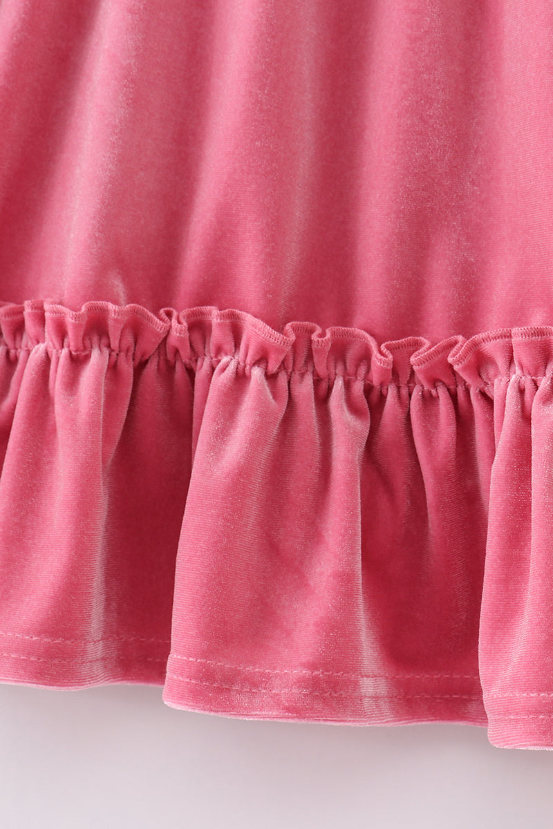 Velvet Pink Ruffle Dress