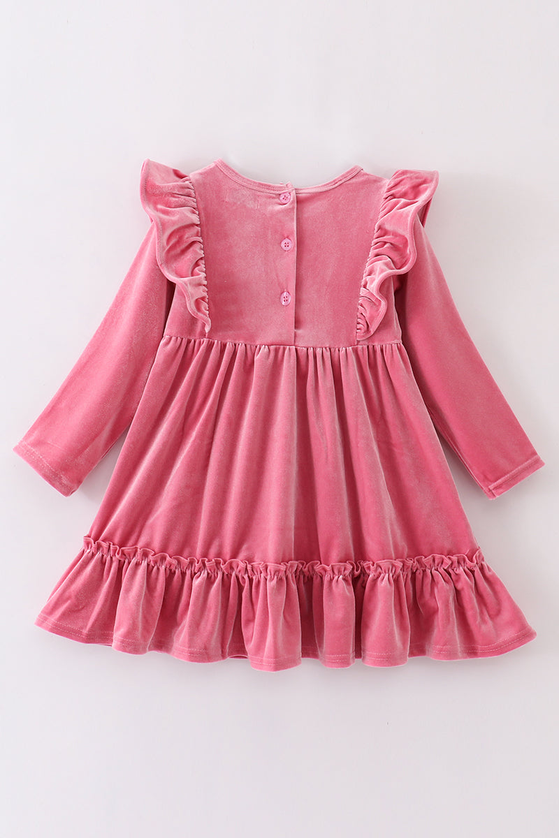 Velvet Pink Ruffle Dress