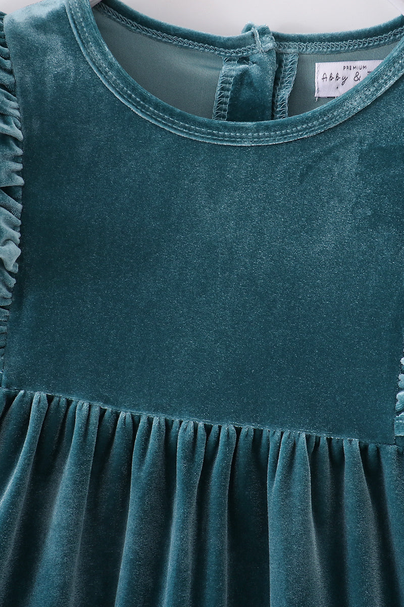 Velvet Teal Ruffle Dress