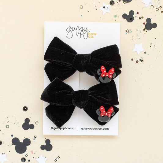 Black Velvet Bow Charm | Classic Pigtail Set