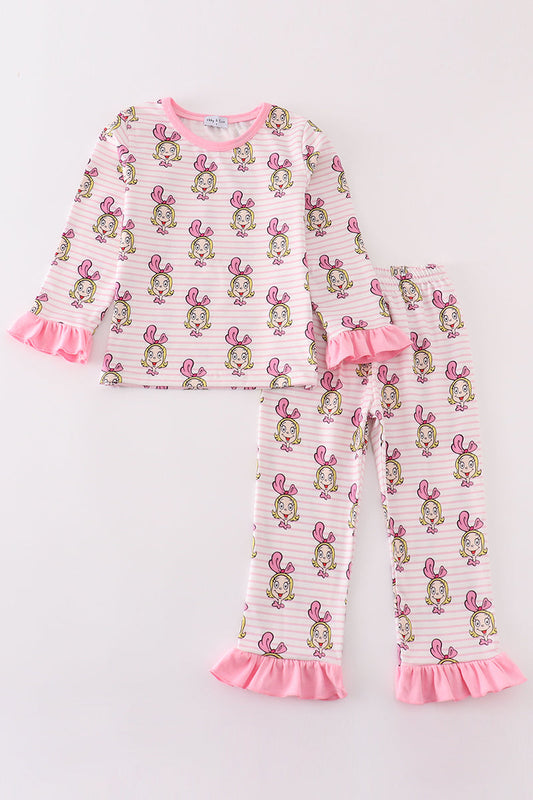 Cindy- Lou Pink Stripe Pajama Set