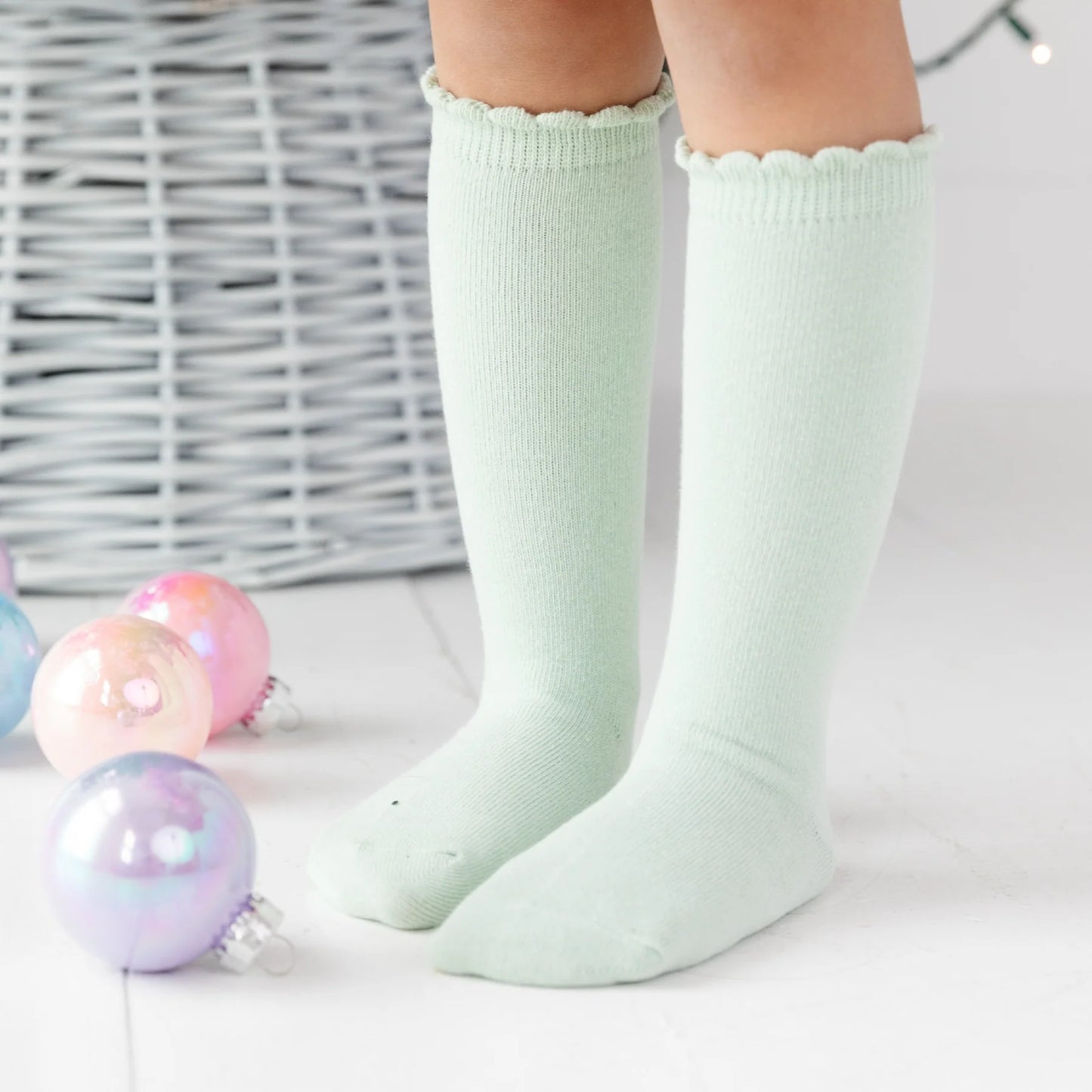 Mint Scalloped Knee High Socks